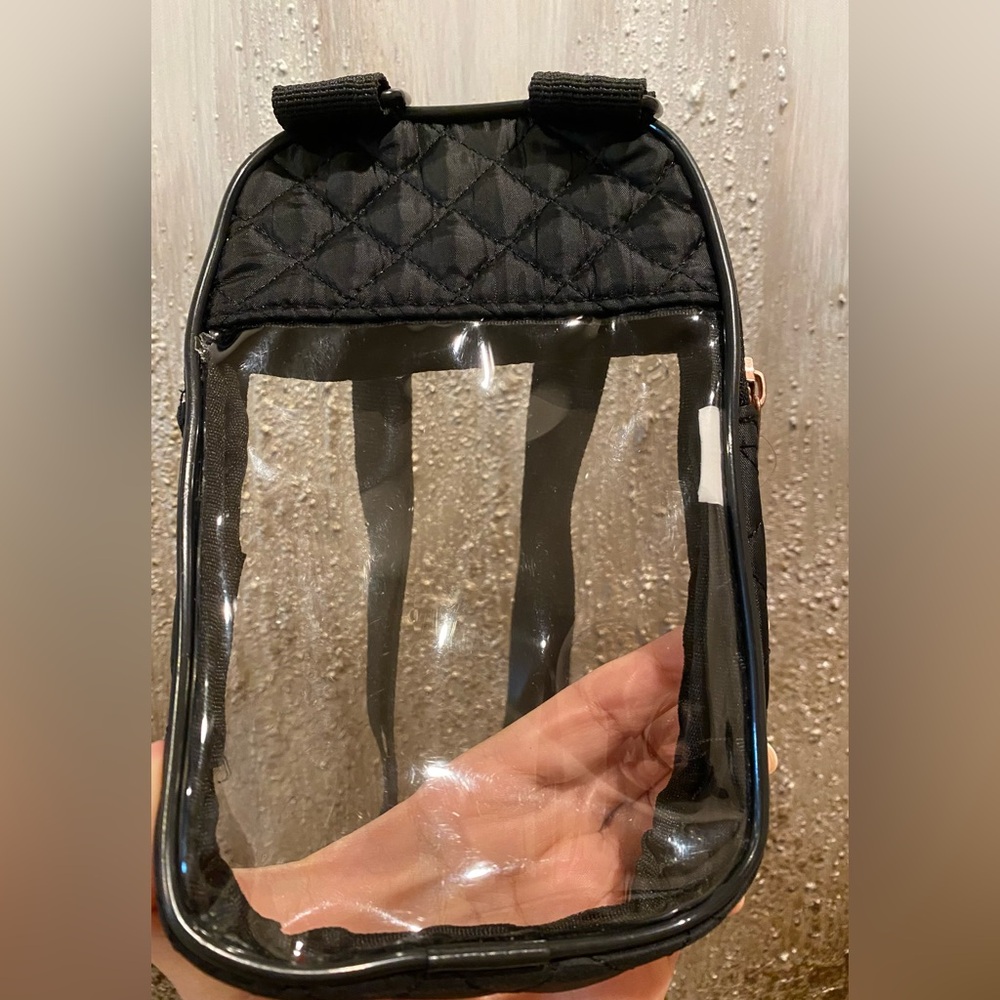 Clear & Black Quilted Crossbody Bag With Rose Gold Tone Zipper (4.25” X 7.5”) - Picture 11 of 16